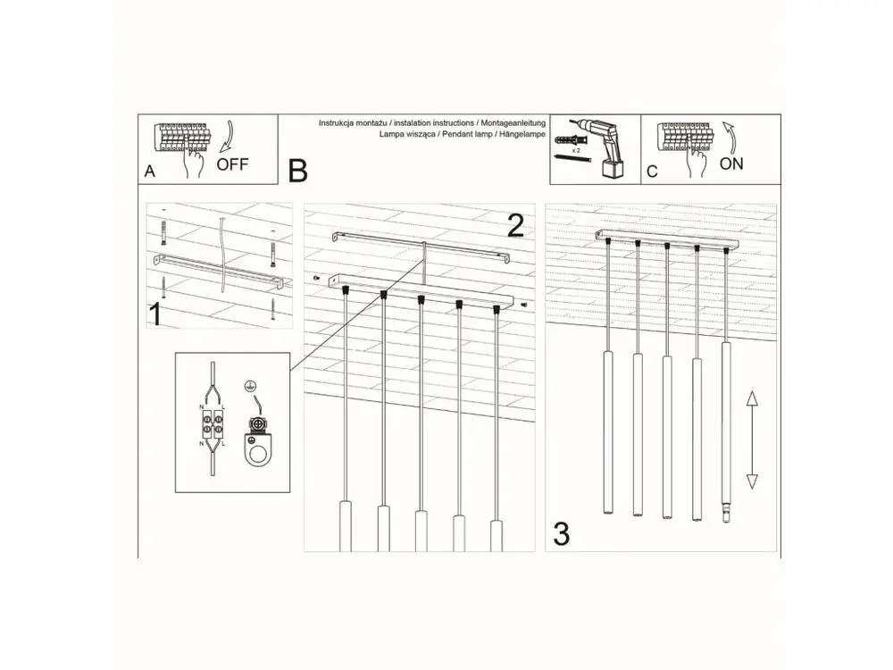 Suspension tendance en acier - 5 sources lumineuses - L.45 x H.90 cm - blanc | 4000K | lumière neutre