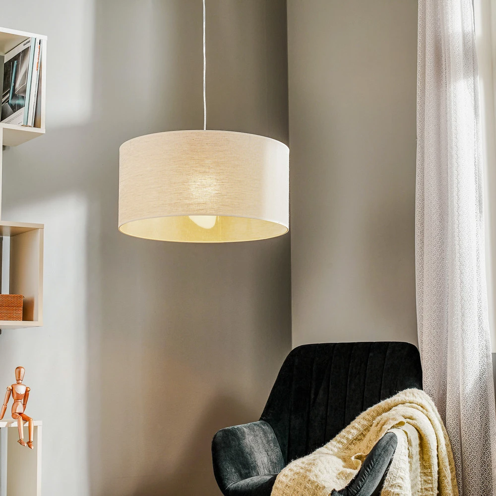 Suspension Tissu épais abat-jour lin Ø 50 cm, ronde