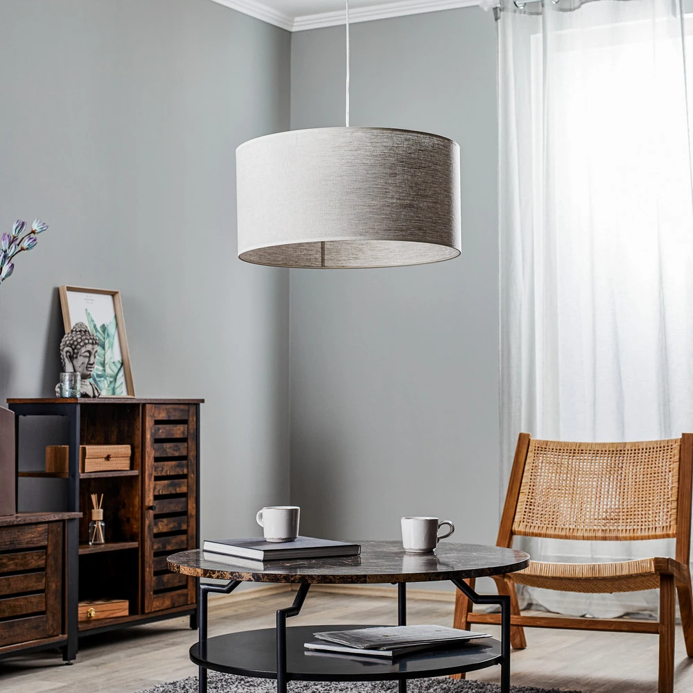 Suspension Tissu épais abat-jour lin Ø 50 cm, ronde