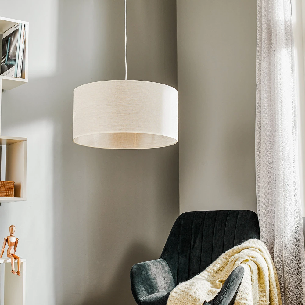 Suspension Tissu épais abat-jour lin Ø 50 cm, ronde