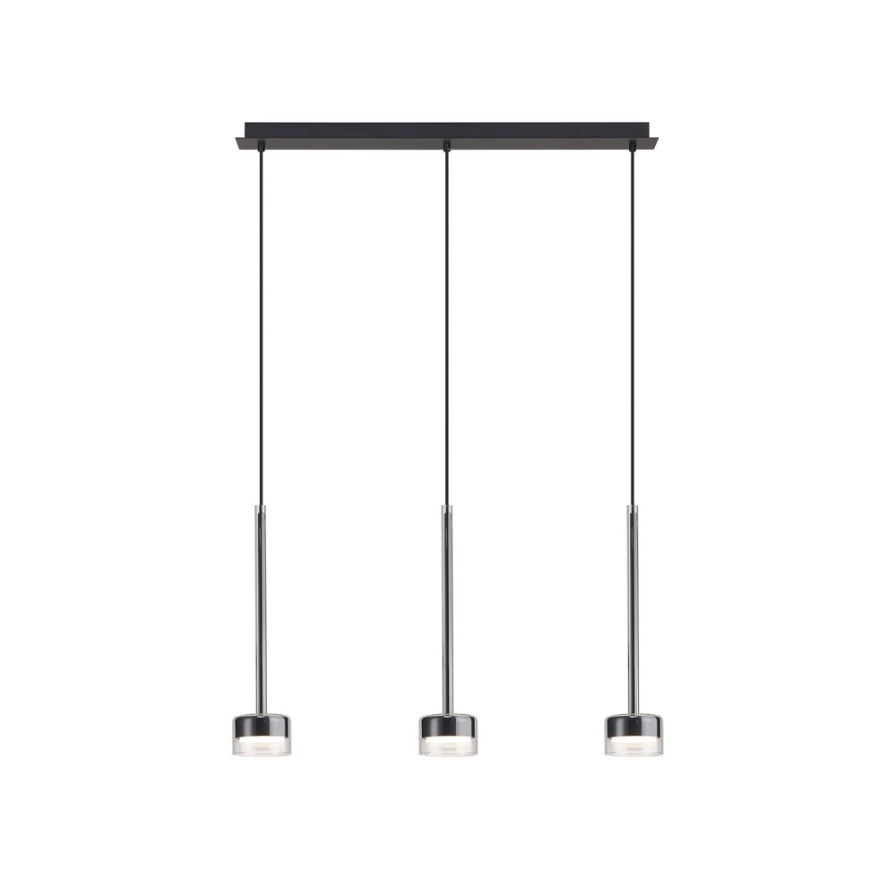 Suspension Tonic, noir/évident, poutre, 3 lampes, métal, verre Design minimaliste