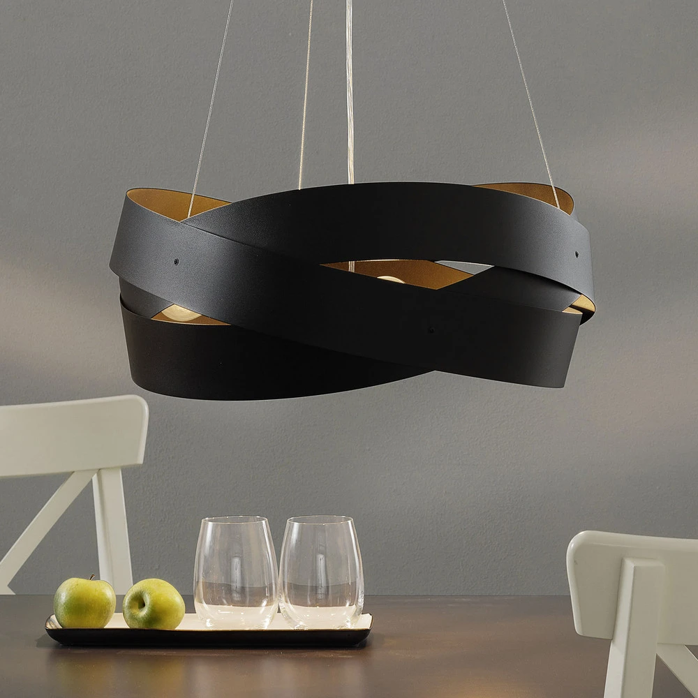 Suspension Tornado Ø 50 cm noire, à 3 lampes pour plafonds suspendus