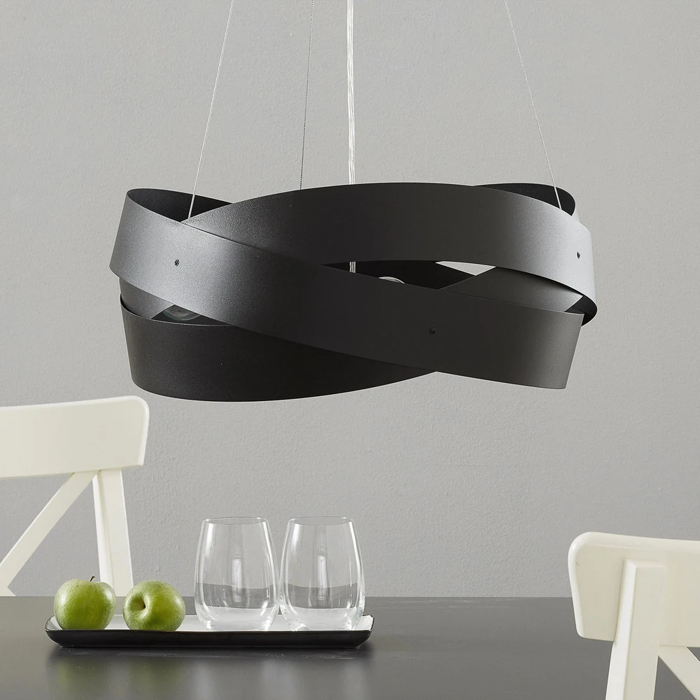 Suspension Tornado Ø 50 cm noire, à 3 lampes pour plafonds suspendus
