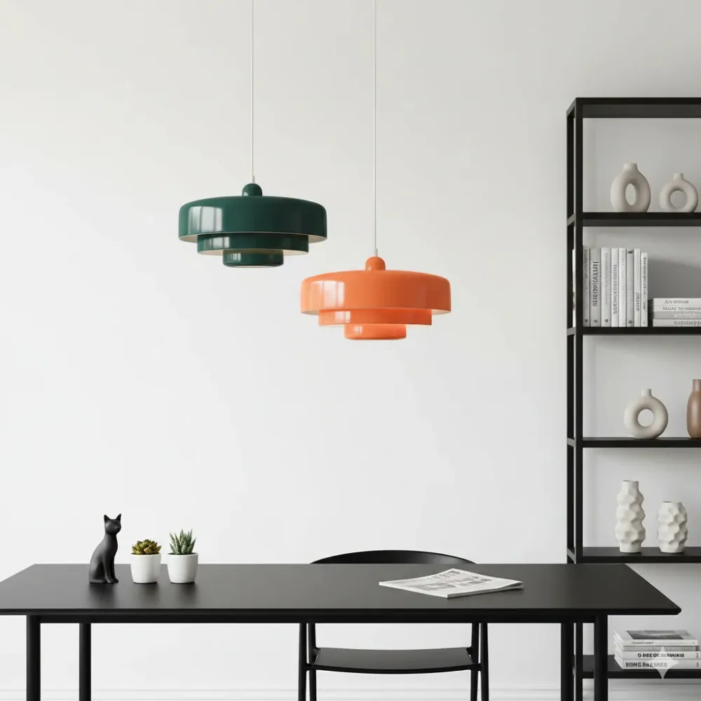 Suspension Triplé Couche en Disque – Métal Vert et Orange, Design Moderne - Installation Facile