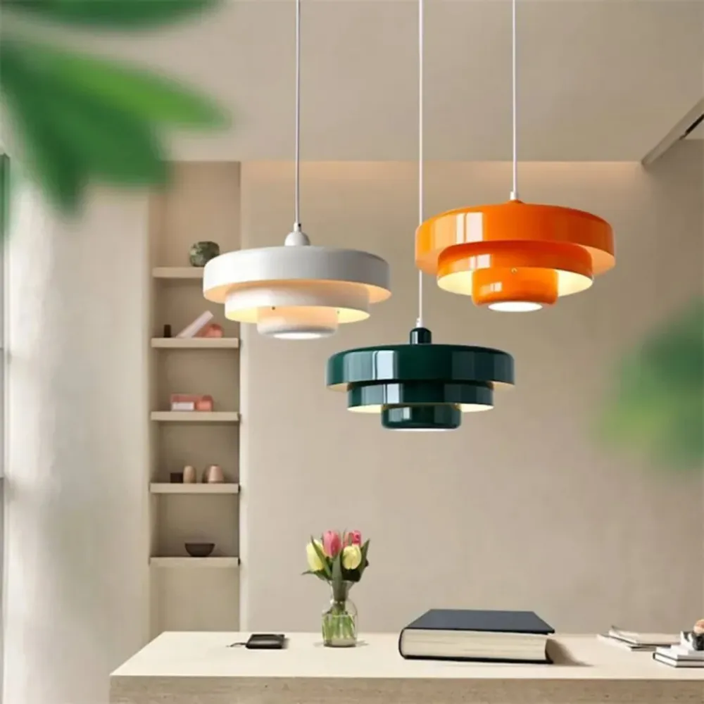 Suspension Triplé Couche en Disque – Métal Vert et Orange, Design Moderne - Installation Facile