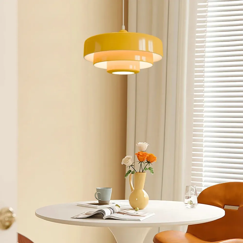 Suspension Triplé Couche en Disque – Métal Vert et Orange, Design Moderne - Installation Facile