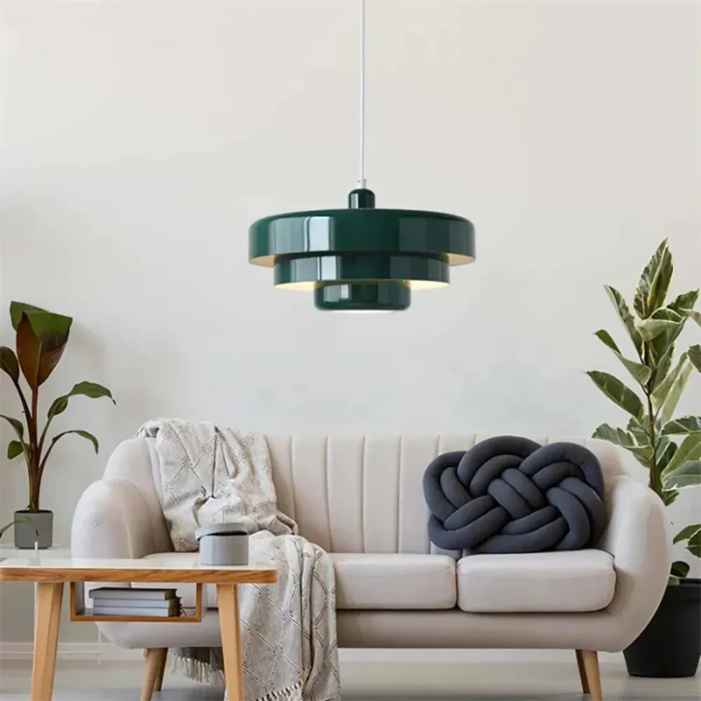 Suspension Triplé Couche en Disque – Métal Vert et Orange, Design Moderne - Installation Facile