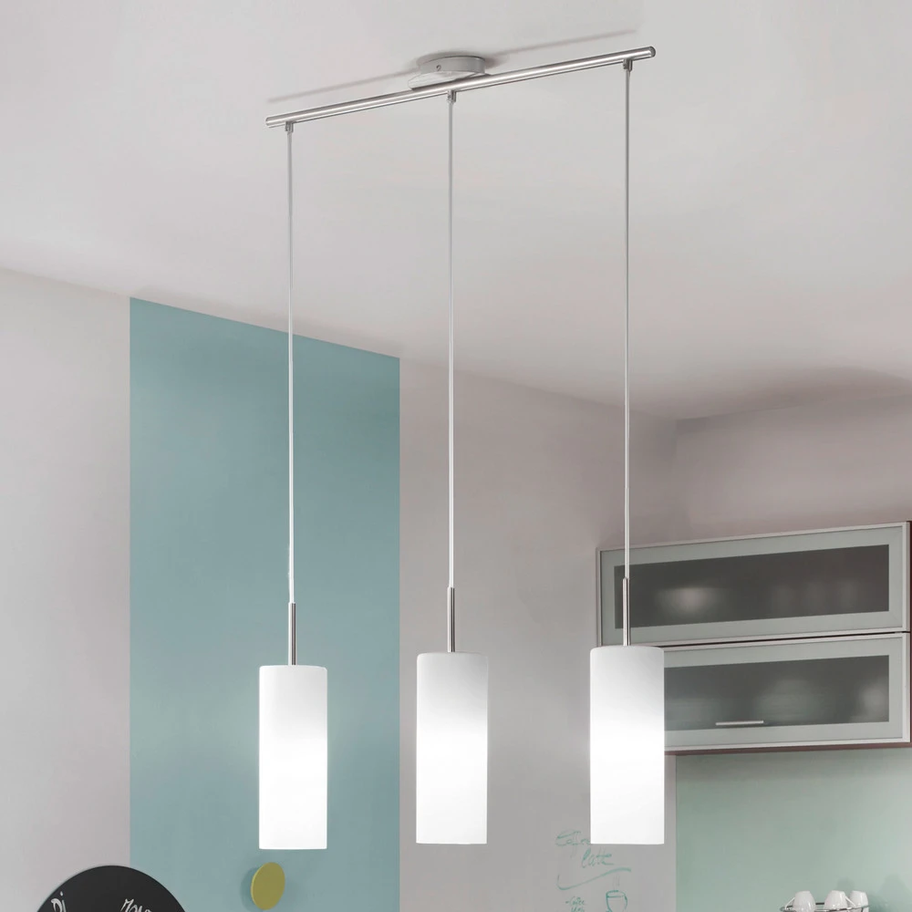 Suspension Troy, nickel mat/satinée, à 3 lampes pour plafonds suspendus