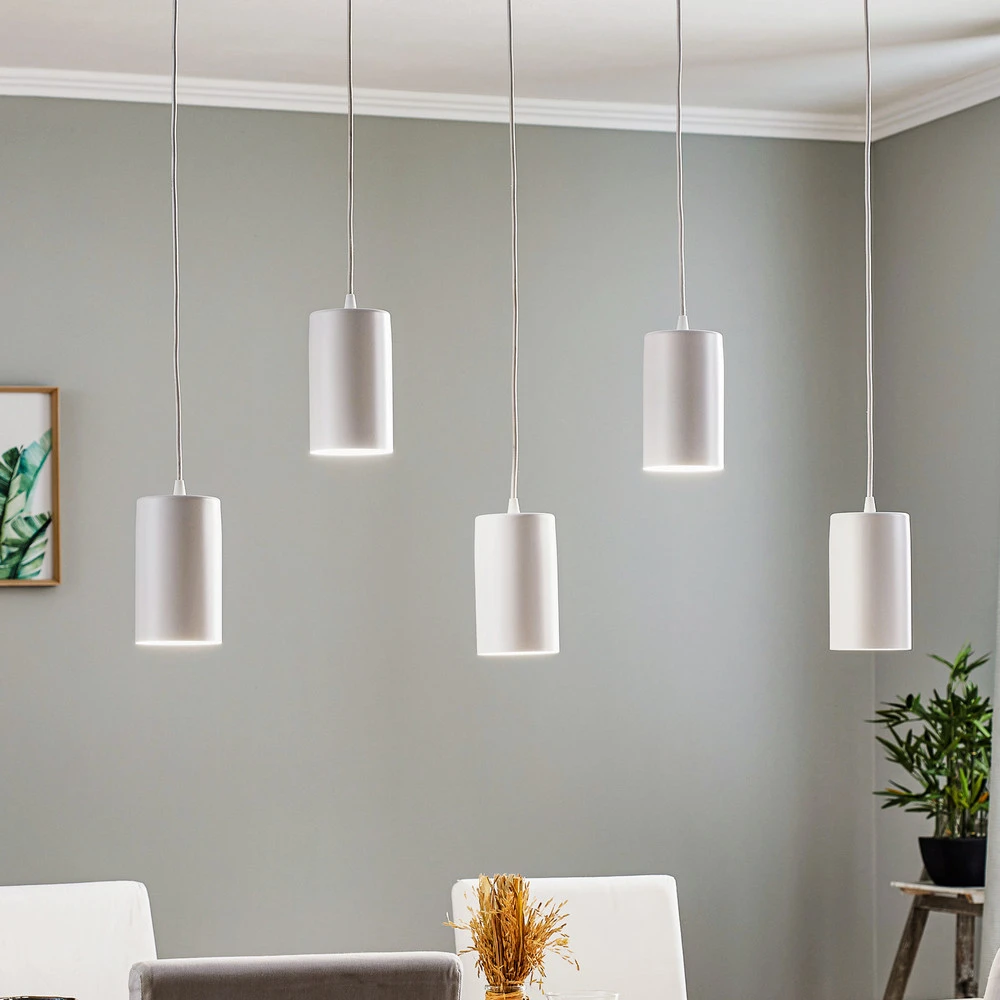 Suspension ZW Tube 170, cinq lampes, blanc pour entrée et couloir