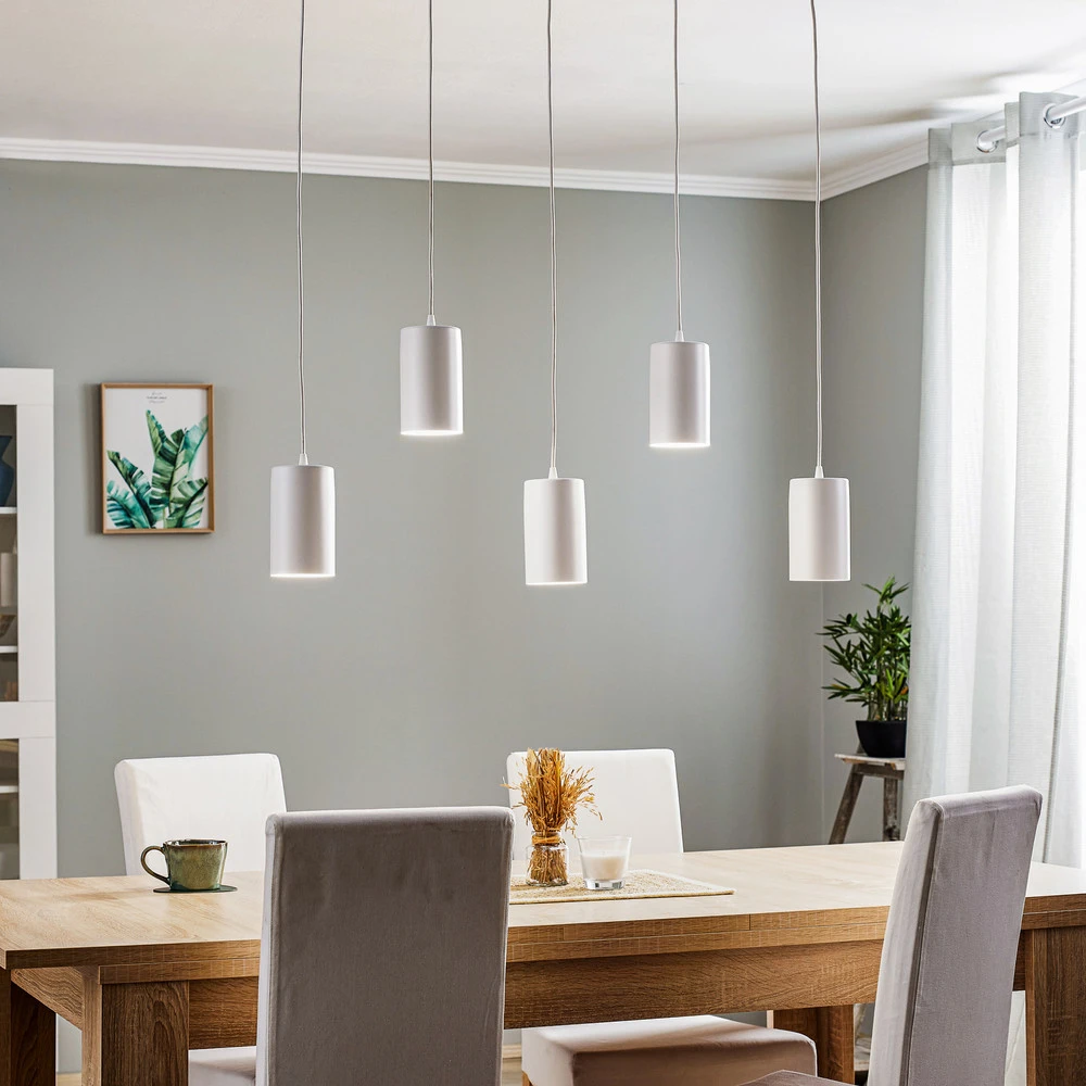 Suspension ZW Tube 170, cinq lampes, blanc pour entrée et couloir