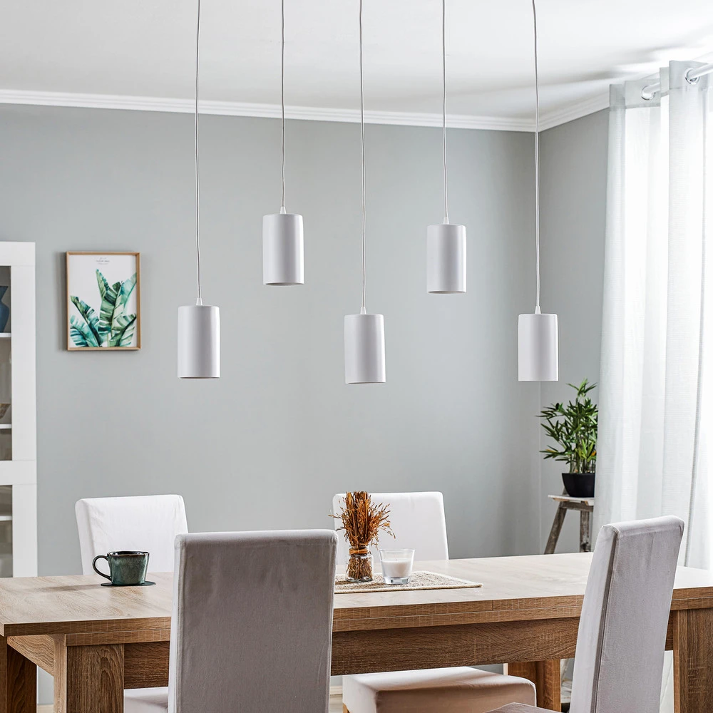 Suspension ZW Tube 170, cinq lampes, blanc pour entrée et couloir