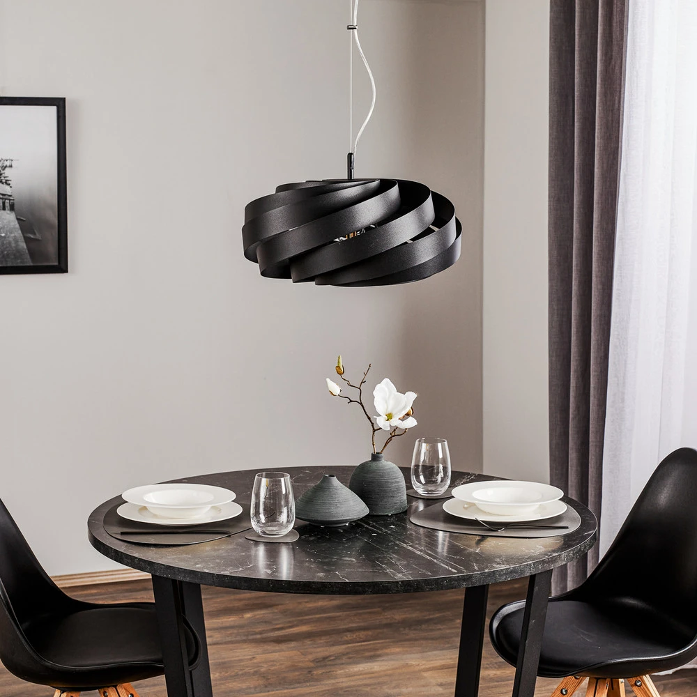 Suspension Vento, noir, Ø 50 cm, métal, E27 à fixation clip