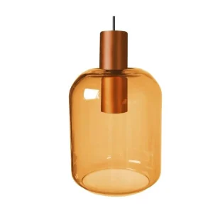 Suspension verre ambre métal cuivre 105 cm. | 4000K | lumière neutre