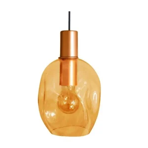 Suspension verre ambre en métal cuivre 95 cm.
