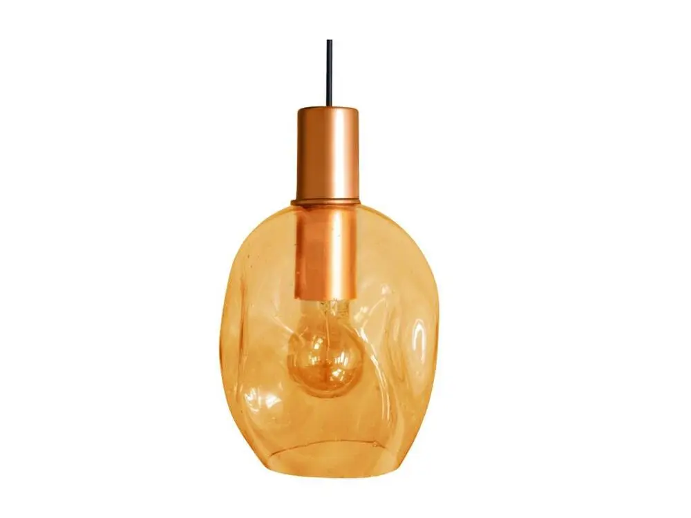 Suspension verre ambre en métal cuivre 95 cm.