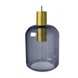 Suspension verre bleu métal doré105 cm. (Carré 30x30cm)