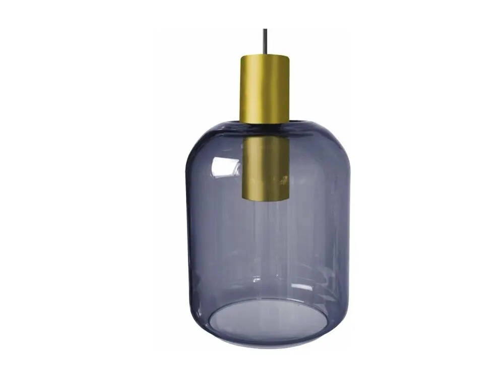 Suspension verre bleu métal doré105 cm. (Carré 30x30cm)