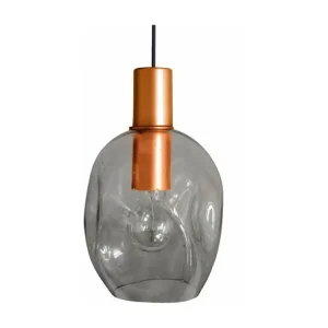 Suspension verre fumée en métal cuivre 95 cm.