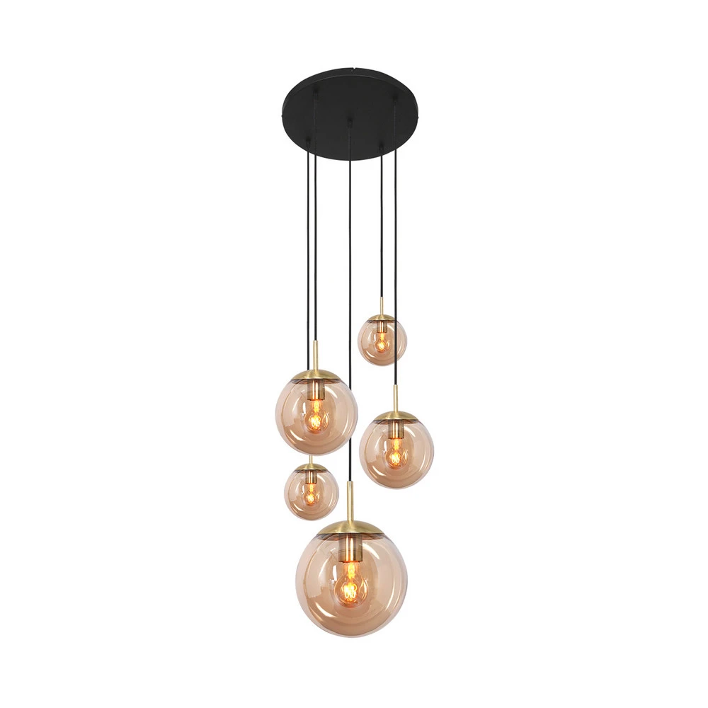 Suspension en verre Glsabol, laiton, à 5 lampes | 4000K | lumière neutre