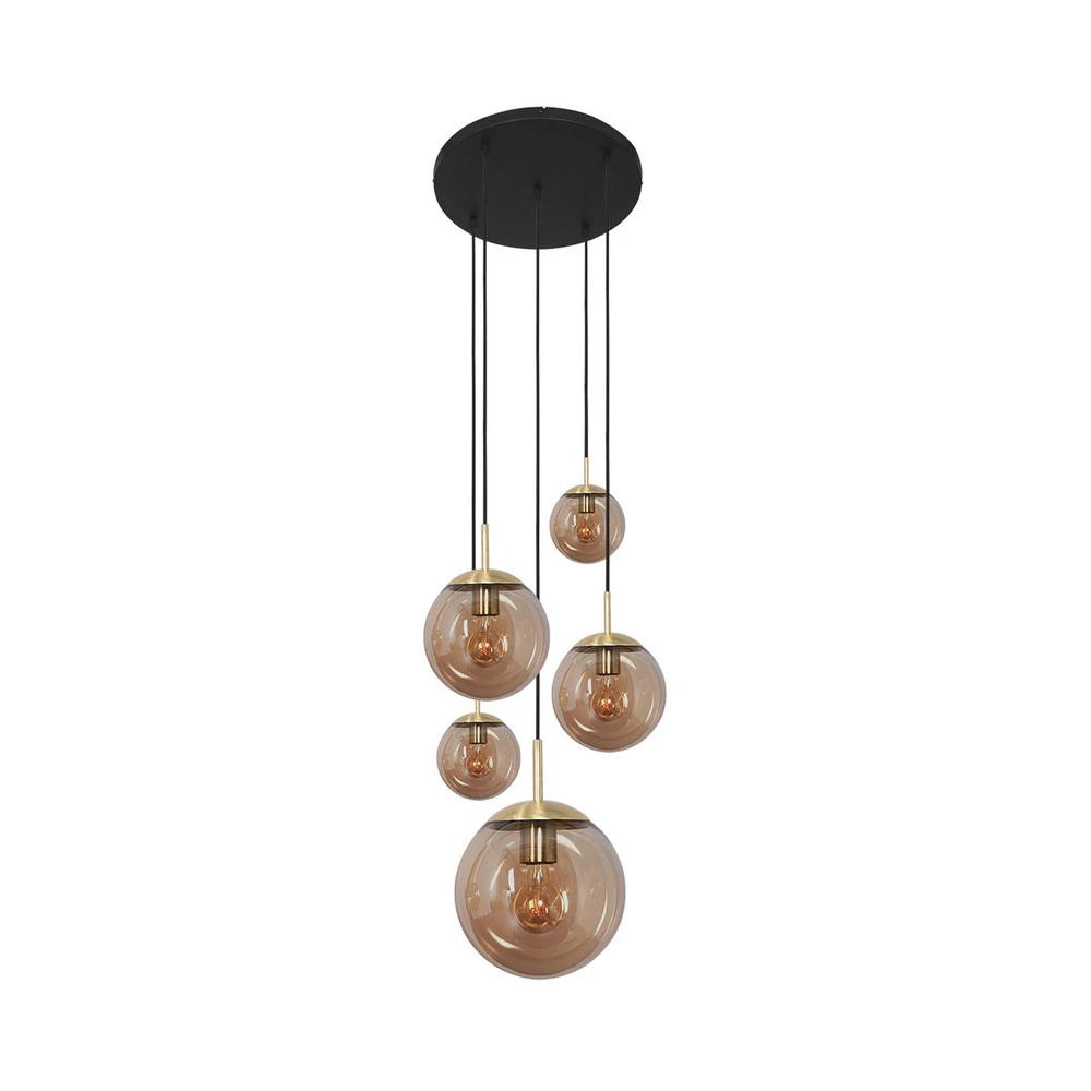 Suspension en verre Glsabol, laiton, à 5 lampes | 4000K | lumière neutre