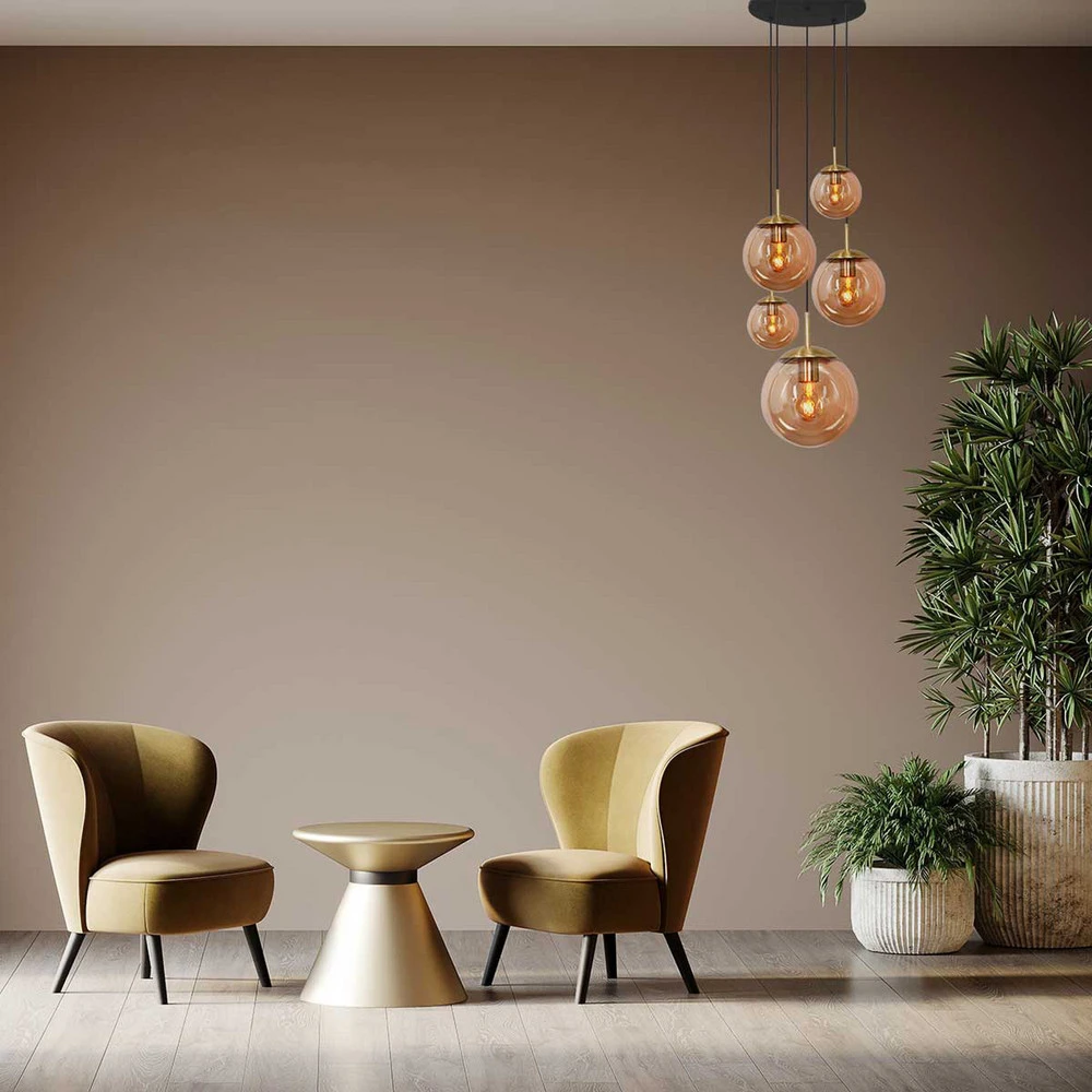 Suspension en verre Glsabol, laiton, à 5 lampes | 4000K | lumière neutre