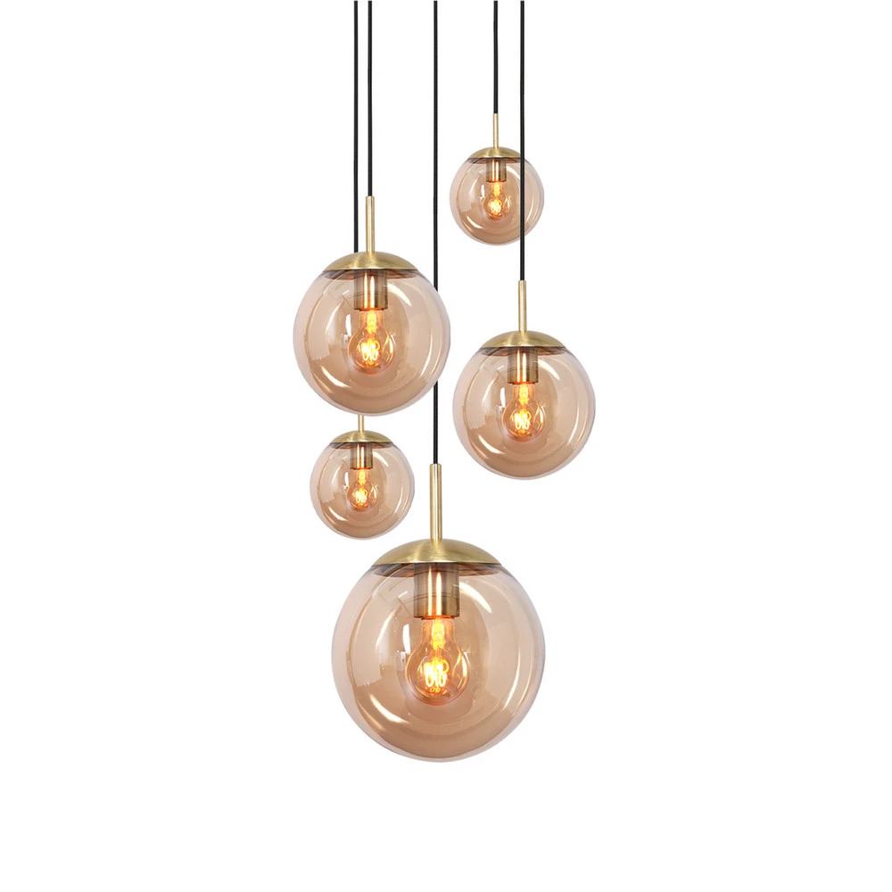 Suspension en verre Glsabol, laiton, à 5 lampes | 4000K | lumière neutre