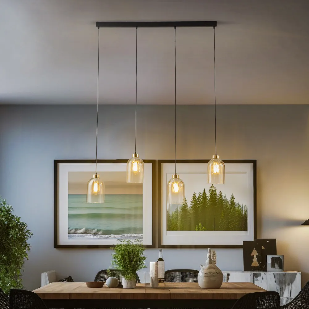 Suspension en verre Sapito, à 4 lampes, ambrée Sans outil d'installation