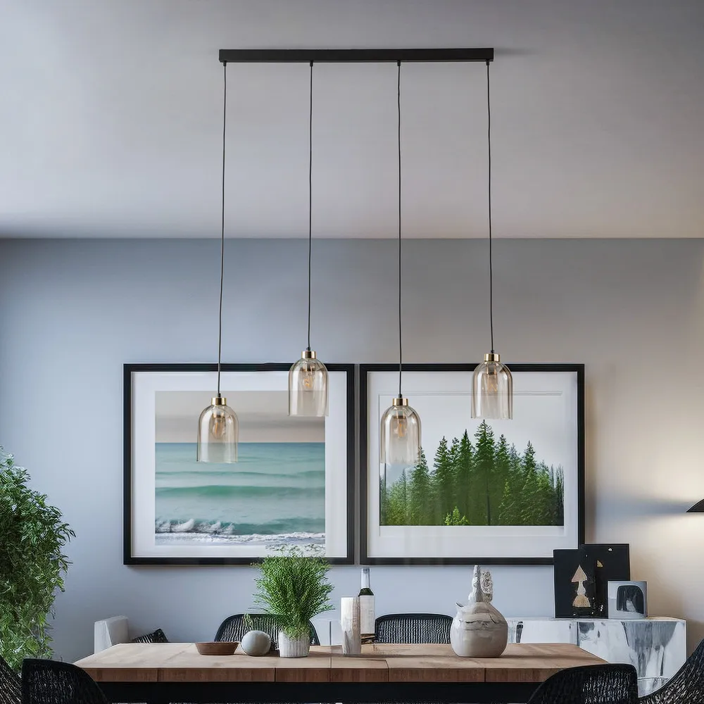 Suspension en verre Sapito, à 4 lampes, ambrée Sans outil d'installation