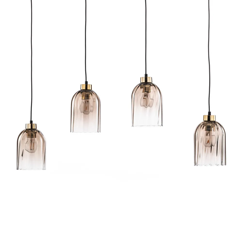 Suspension en verre Sapito, à 4 lampes, ambrée Sans outil d'installation