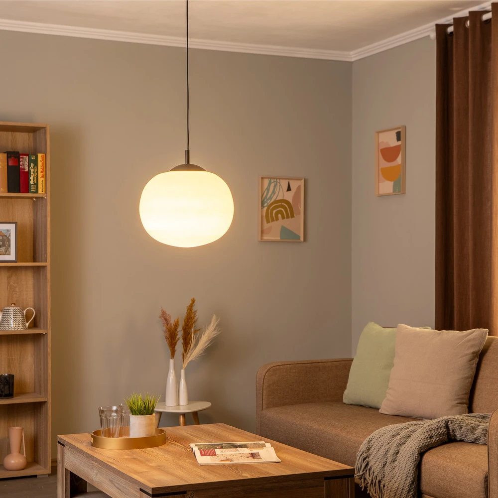 Suspension Vibe, verre blanc opalin, Ø 35 cm avec fixation réglable