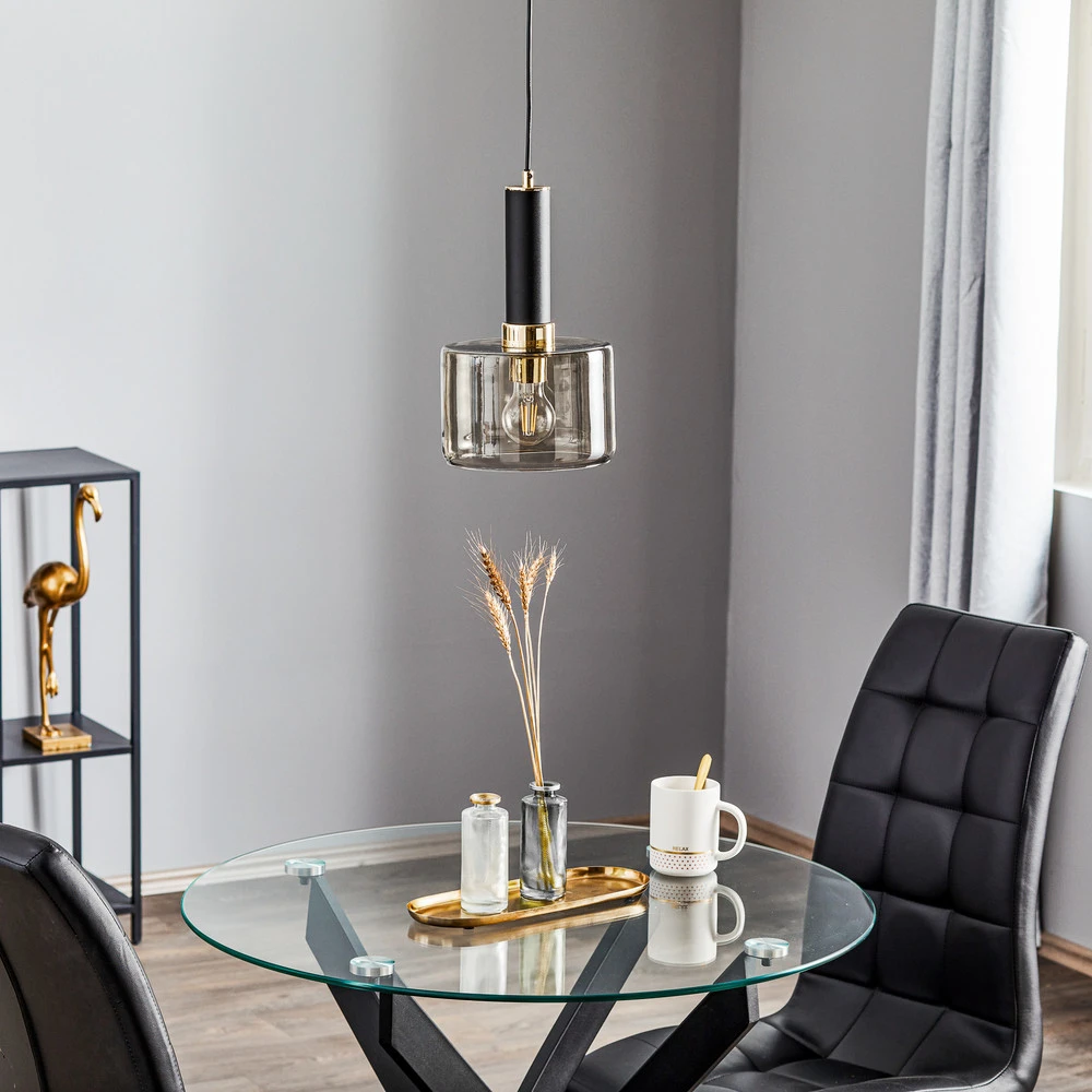 Suspension Viva, fumée/noire/chromée, à 1 lampe avec diffuseur opale
