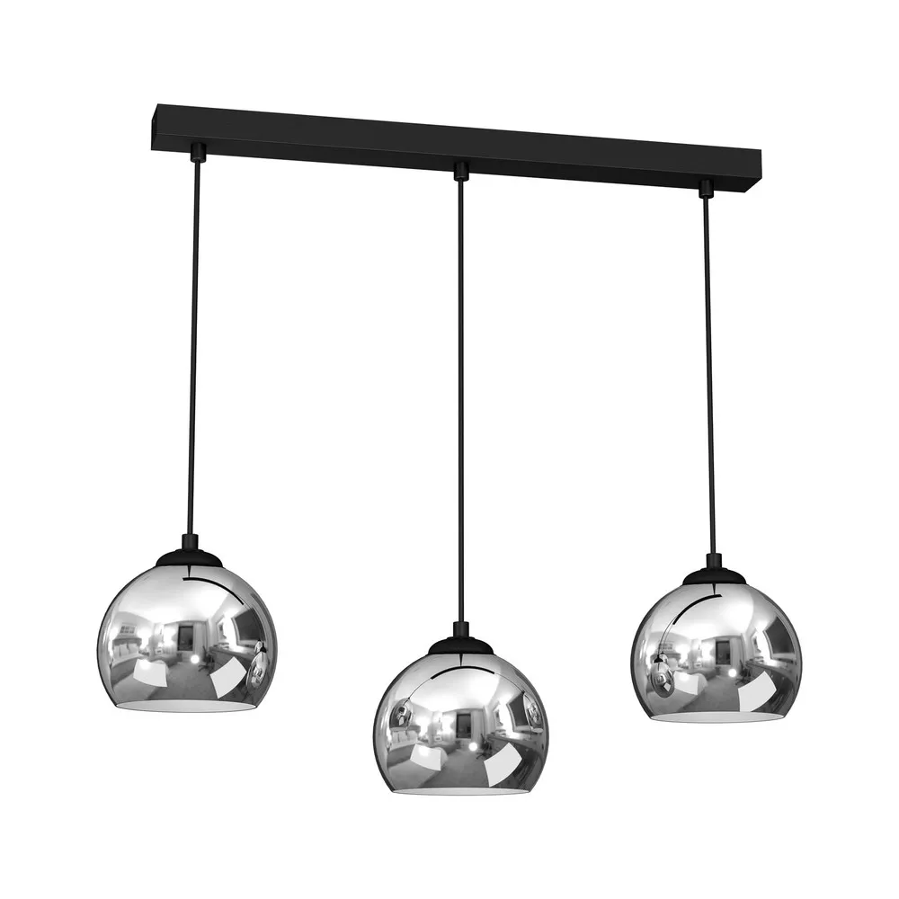 Tory suspension noir/chrome à 3 lampes en acrylique dépoli