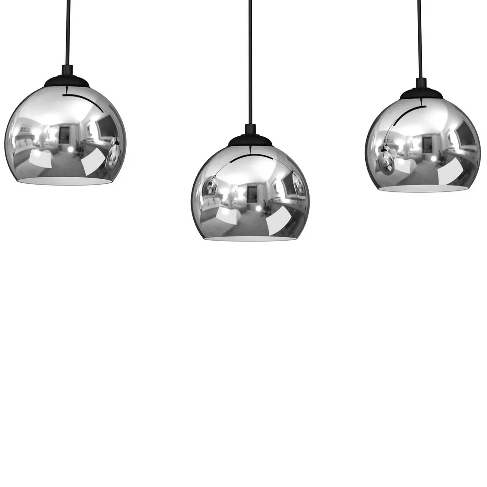 Tory suspension noir/chrome à 3 lampes en acrylique dépoli