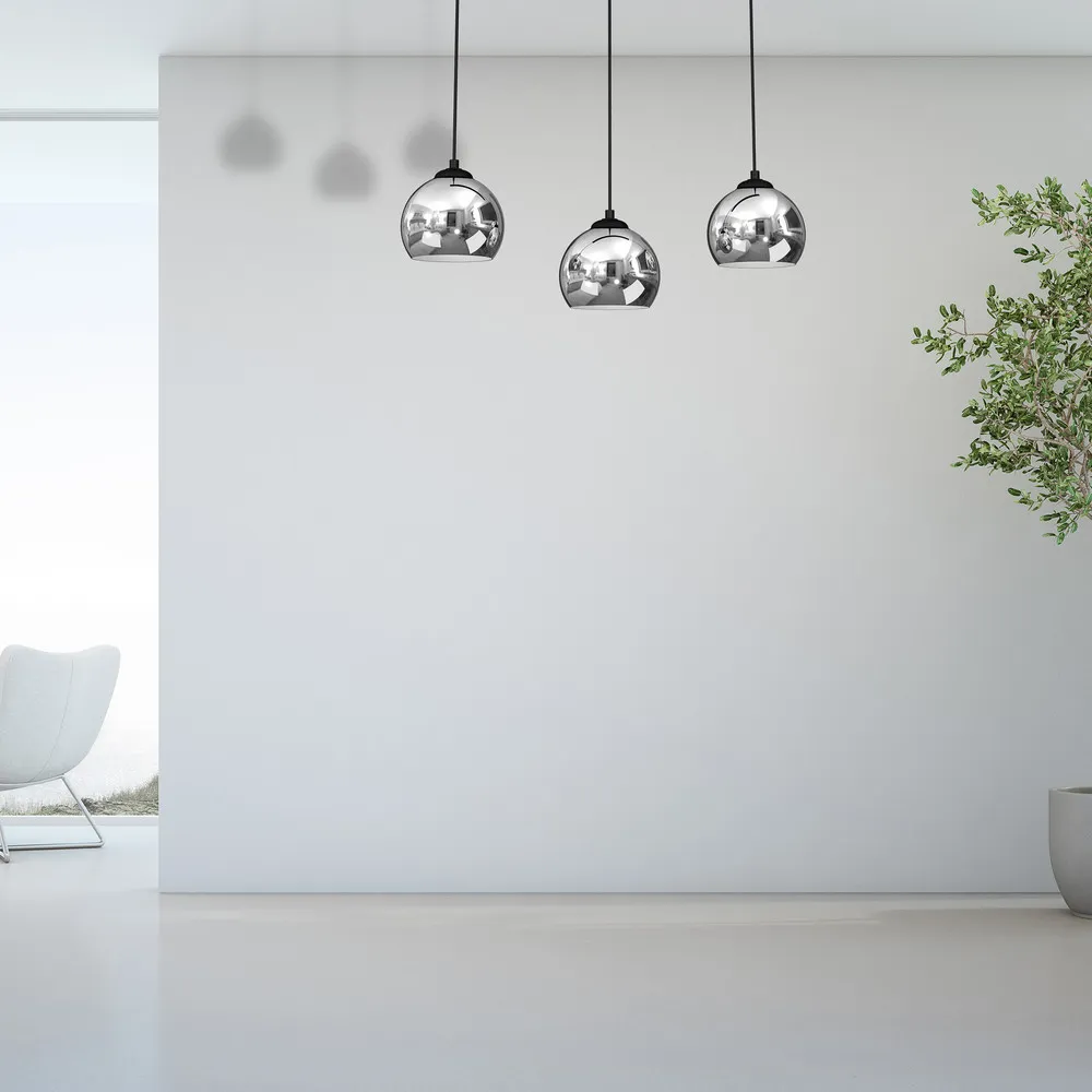 Tory suspension noir/chrome à 3 lampes en acrylique dépoli