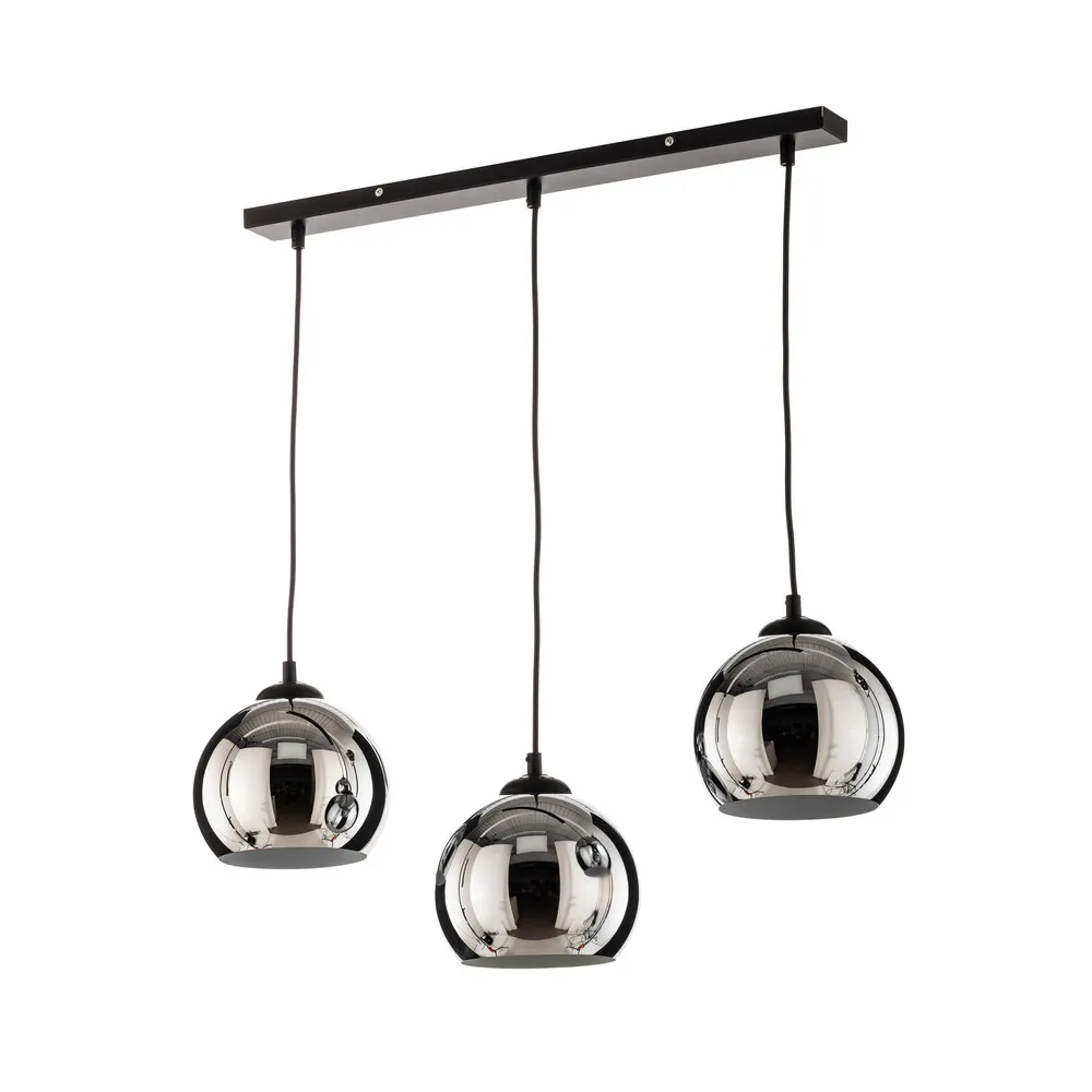 Tory suspension noir/chrome à 3 lampes en acrylique dépoli