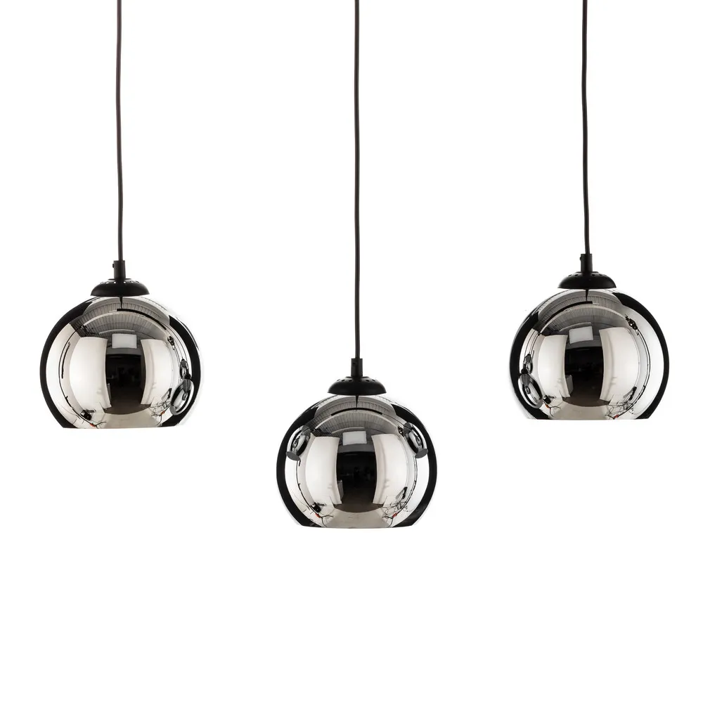 Tory suspension noir/chrome à 3 lampes en acrylique dépoli