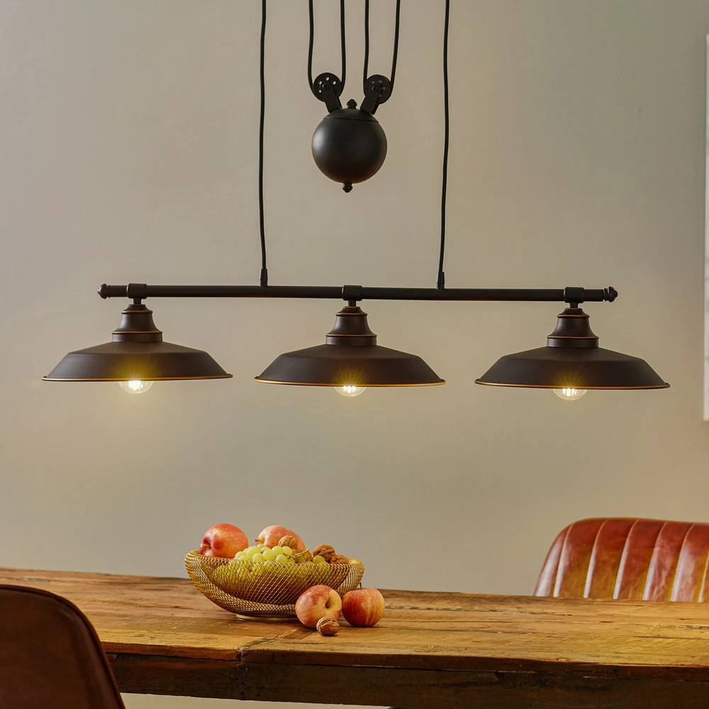 Westinghouse suspension Fer Hill, noire, 3 lampes Sans outil d'installation