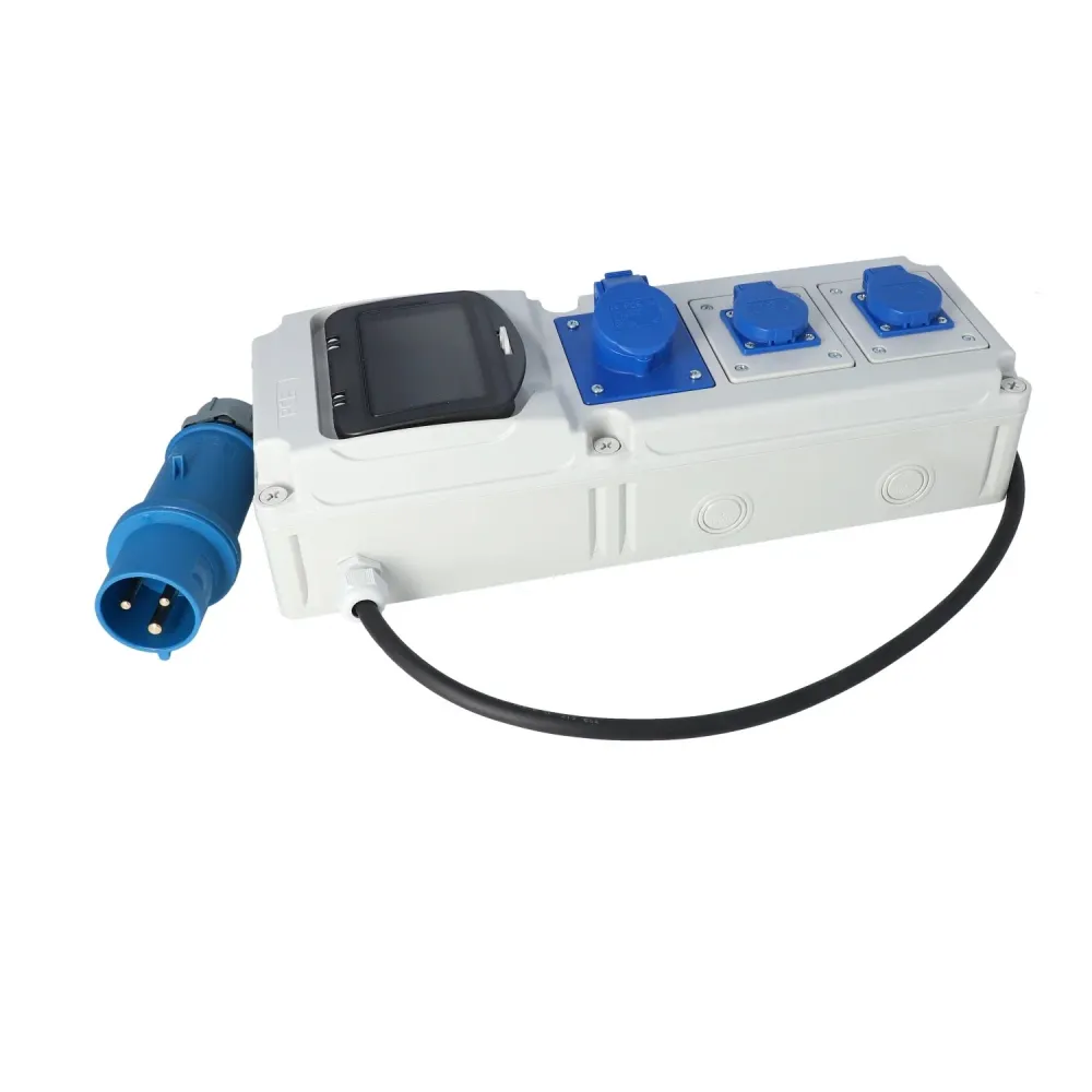 Certifié NF Mobiler Stromverteiler CEE 32A 230V auf CEE/Schuko 16A 230V mit FI Schutzschalter