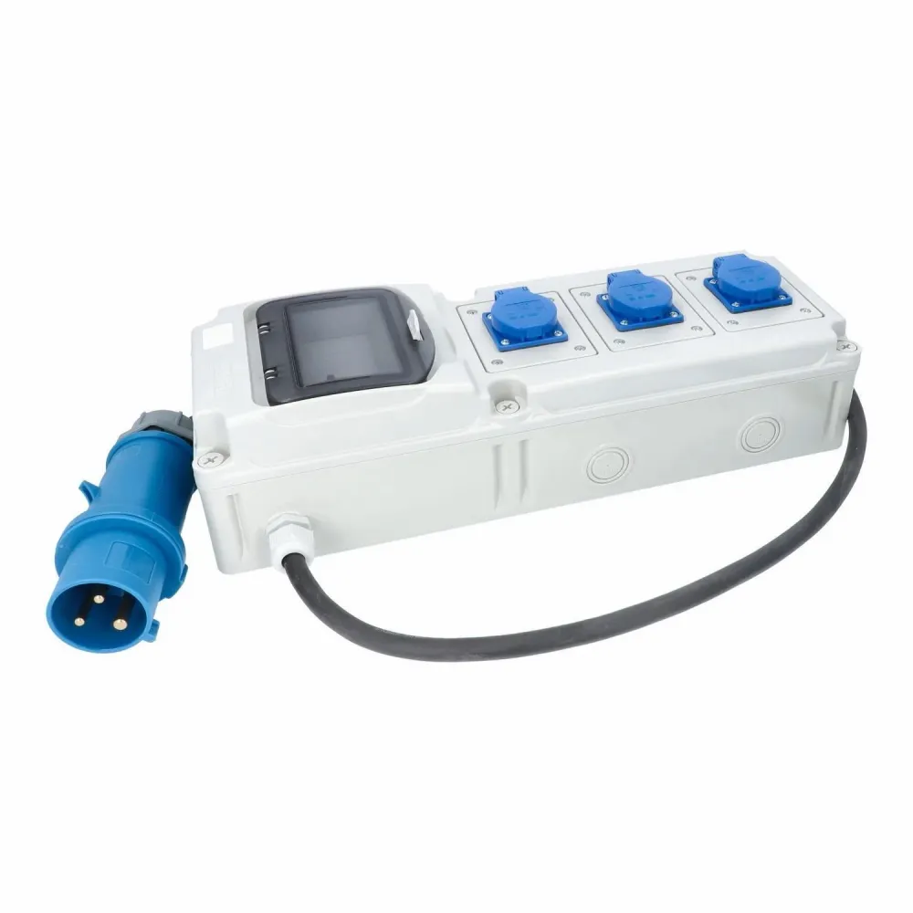 Mobiler Stromverteiler CEE 32A 230V auf Schuko 16A 230V mit FI Schutzschalter