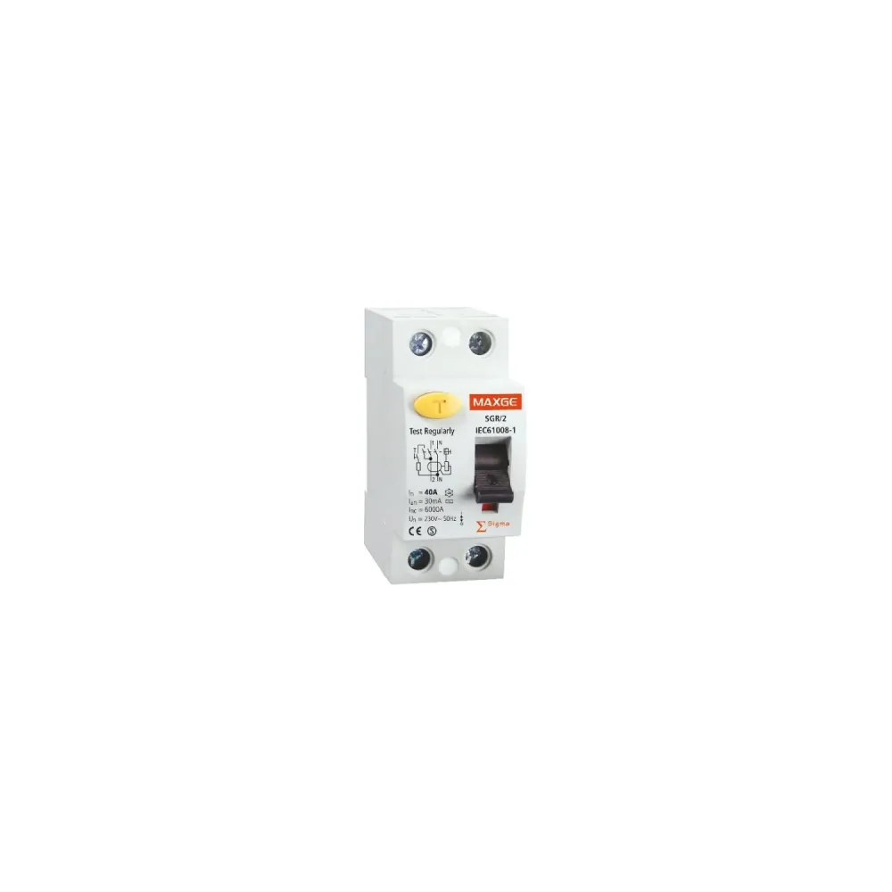 Disjoncteur Haute Immunité 2P, 30mA, 25-63A, Classe , 6kA, résidentiel MAXGE pour circuit chauffage