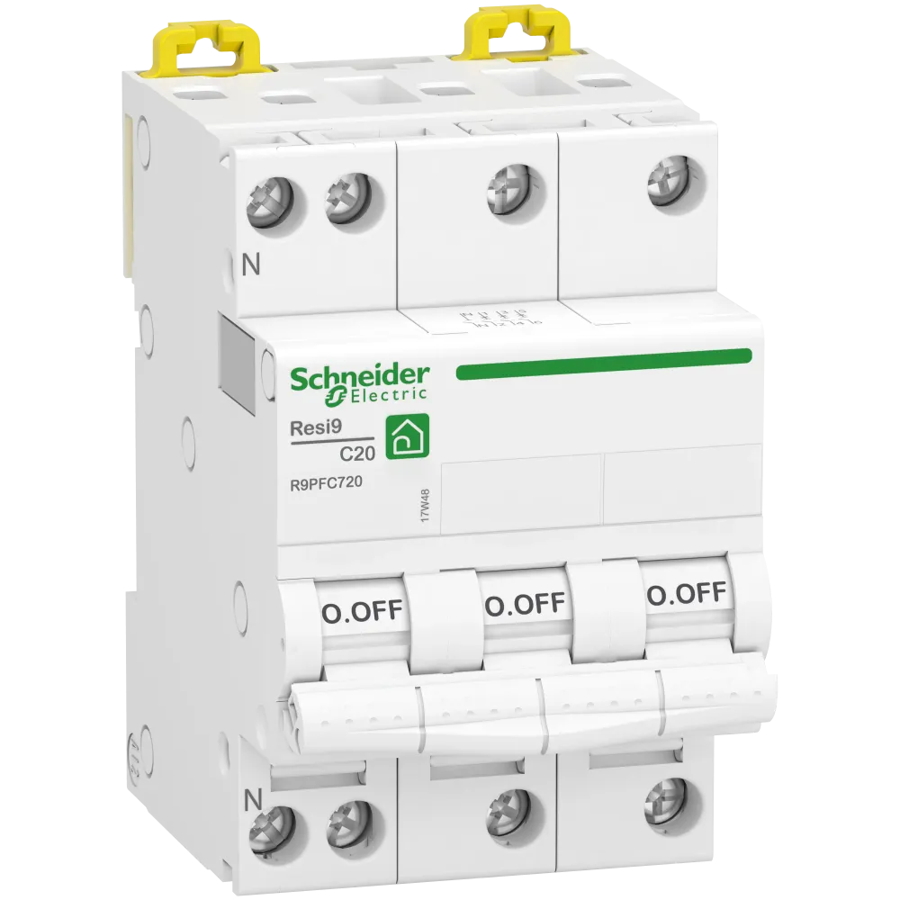 Disjoncteur tétrapolaire SCHNEIDER R9PFC720 20A courbe C 3kA 400V+D34 Resi9 XP