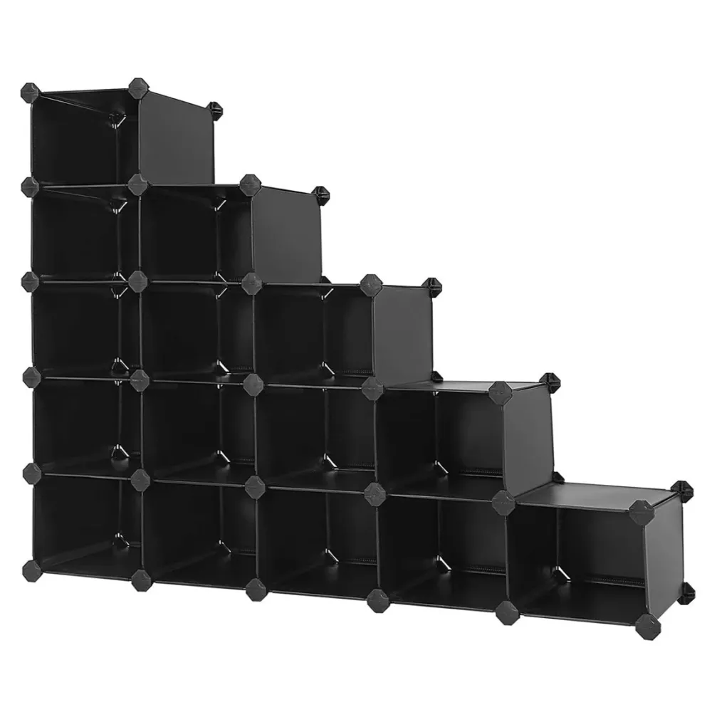 Meuble de rangement modulable 16 compartiments étagère en plastique avec portes pour vêtements chaussures jouets livres as...