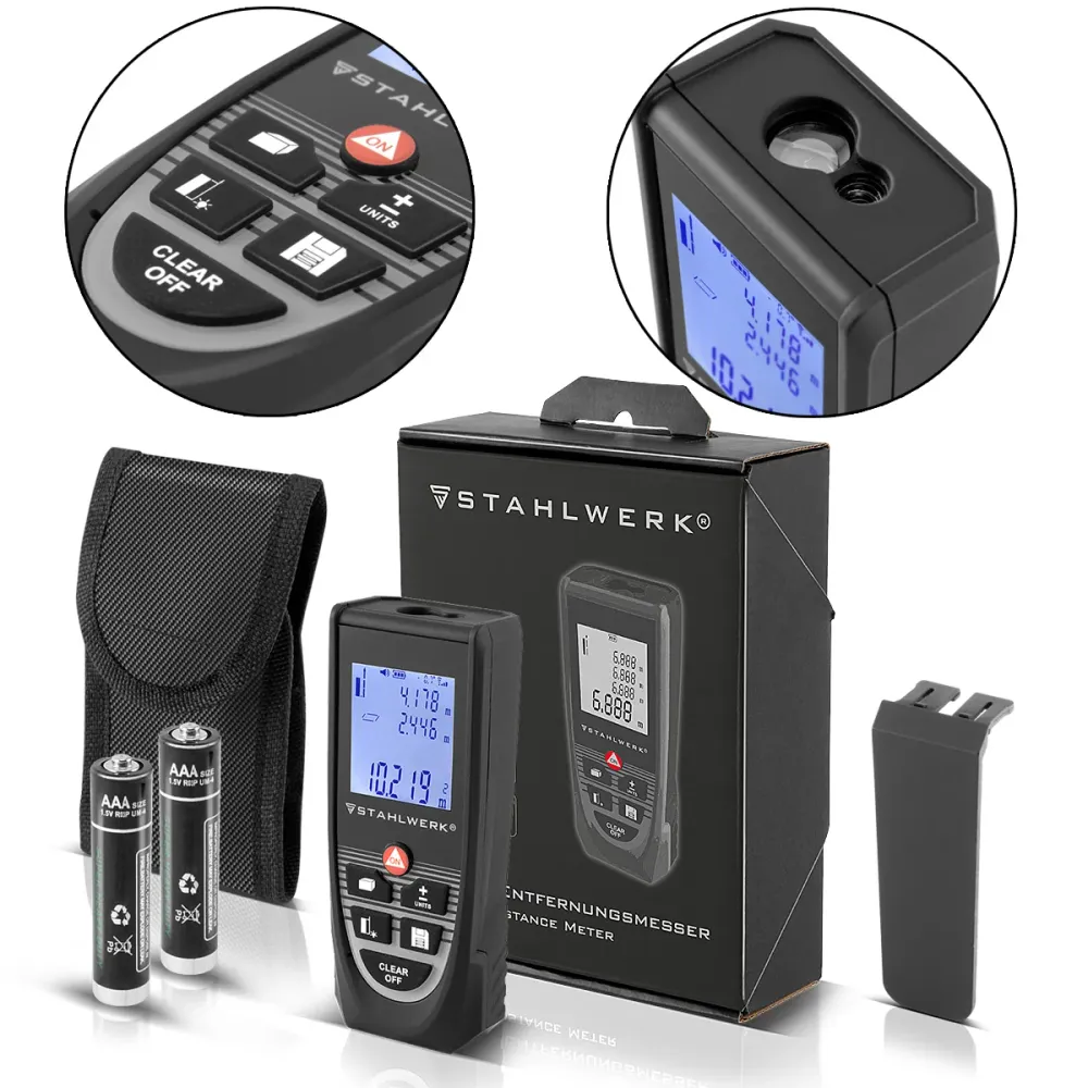 Haute Précision Télémètre laser STAHLWERK LE-100 ST jusqu'à 100 m de distance avec écran numérique LCD éclairé, appareil d...