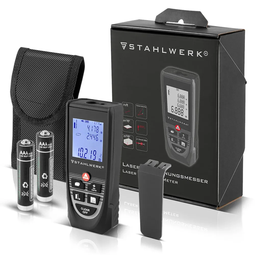 Haute Précision Télémètre laser STAHLWERK LE-100 ST jusqu'à 100 m de distance avec écran numérique LCD éclairé, appareil d...