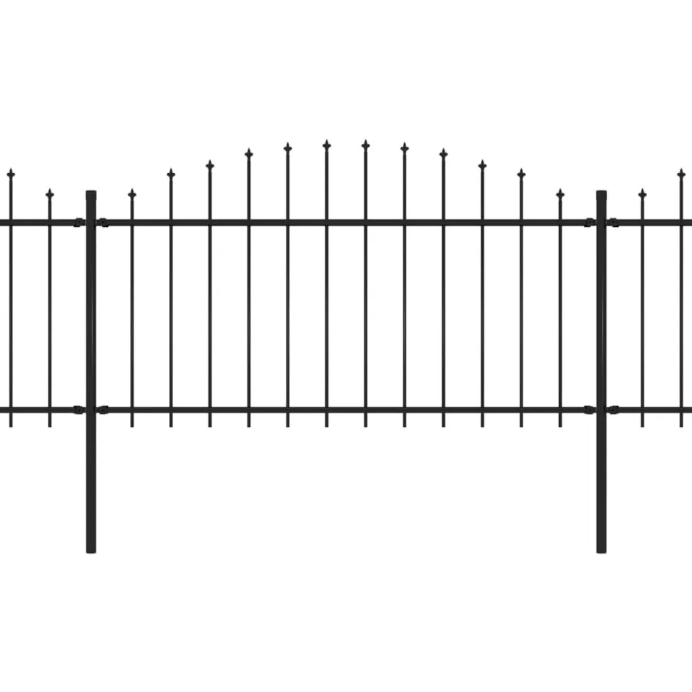 Clôture de jardin à dessus en lance Acier (1,25-1,5)x15,3m Noir
