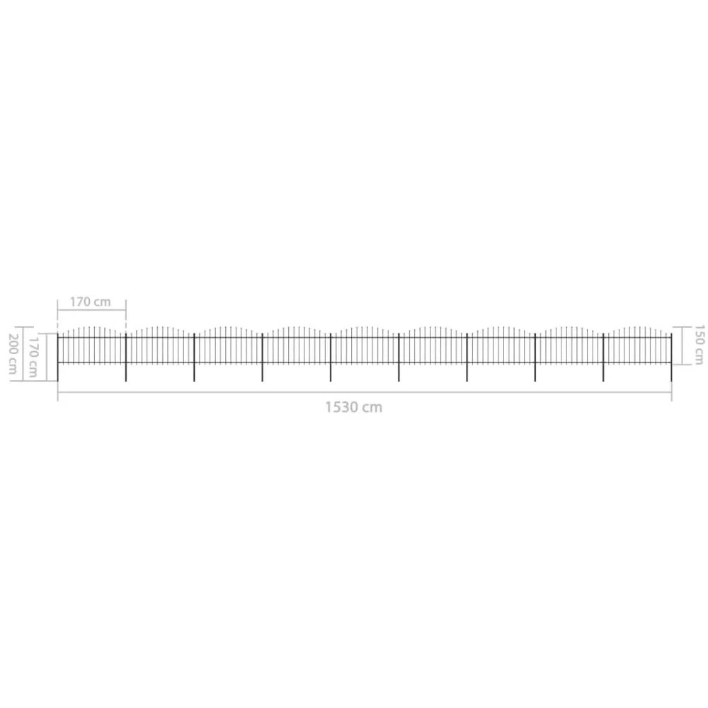 Clôture de jardin à dessus en lance Acier (1,25-1,5)x15,3m Noir