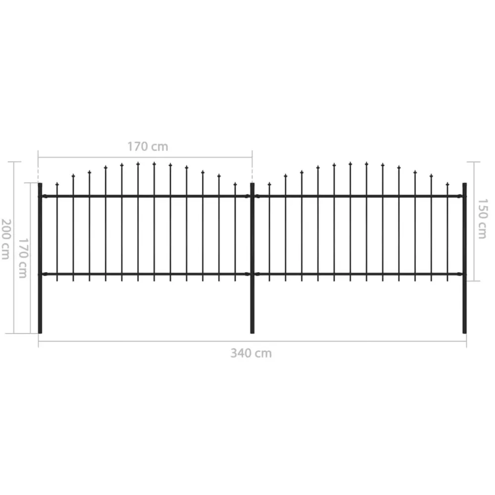 Clôture de jardin à dessus en lance Acier (1,25-1,5)x3,4 m Noir