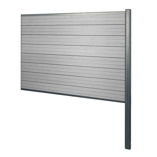 Mendler Brise-vue WPC Sarthe clôture coupe-vent poteau aluminium à bétonner élément d'extension 185cm gris 64888+...