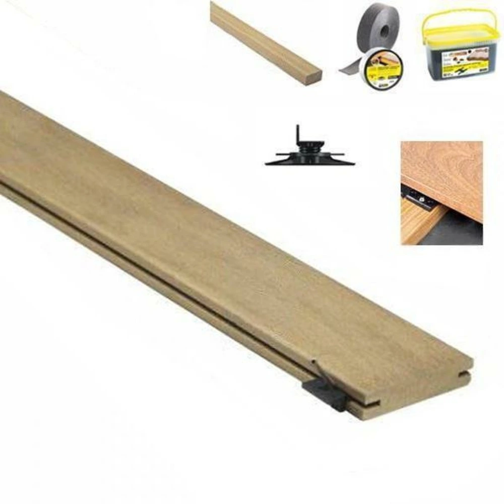Pack intégral 20m² lame de terrasse itauba lx2150mm avec clips, lambourde, cale de ventilation, plot pvc, bande bitumineuse