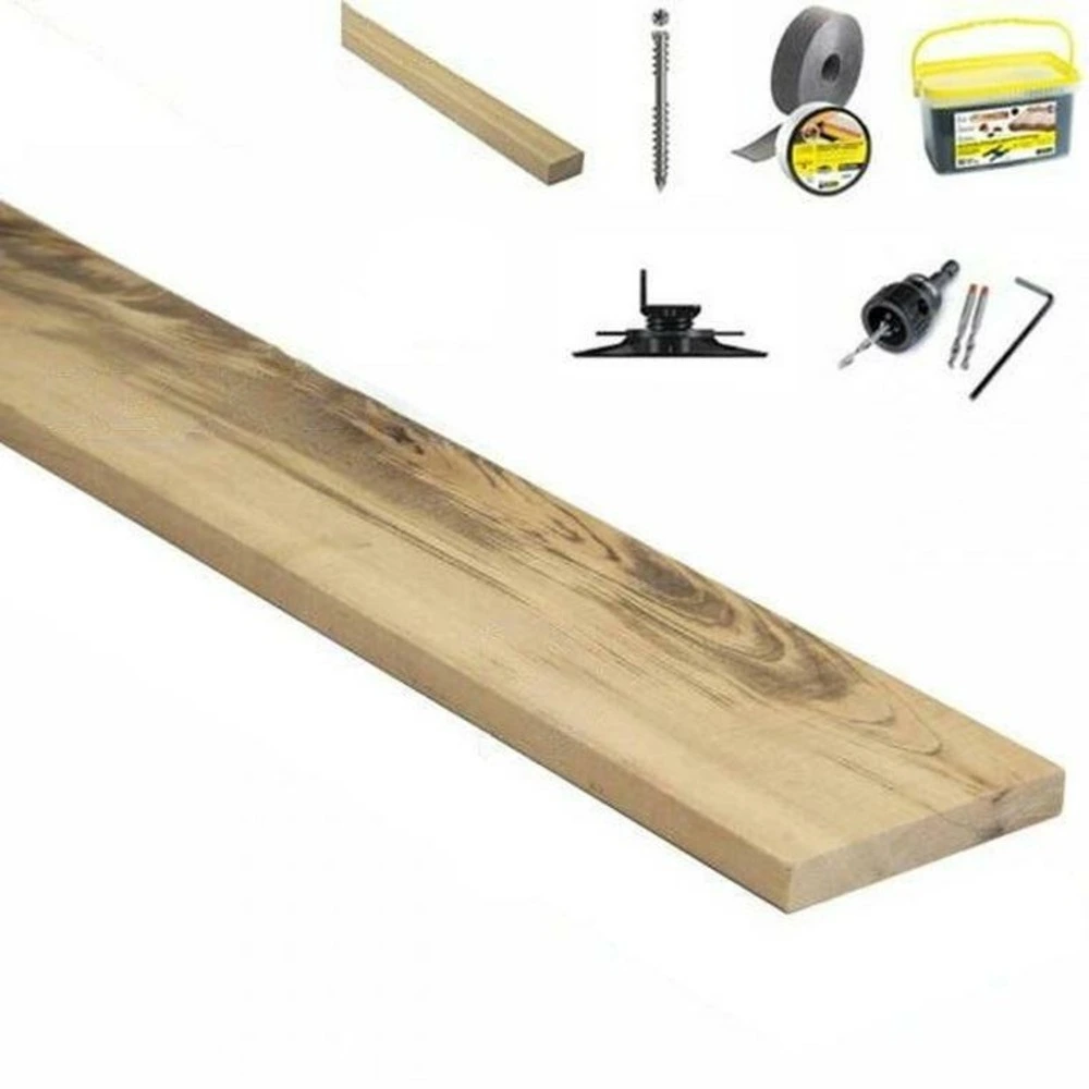 Pack total 25m² lame de terrasse muiracatiara lx1550mm avec lambourde, vis, cale de ventilation, plot pvc et bande bitumin...